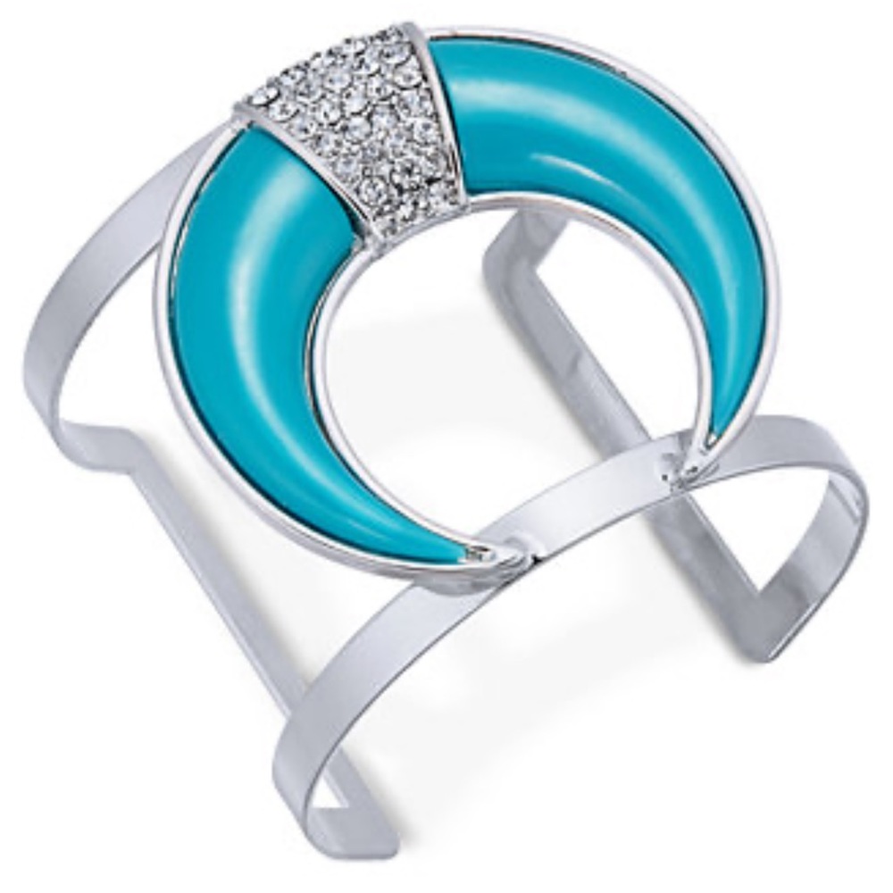Thalia Sodi Silver-Tone Pavé & Blue Stone Horn Cuff Bracelet New
